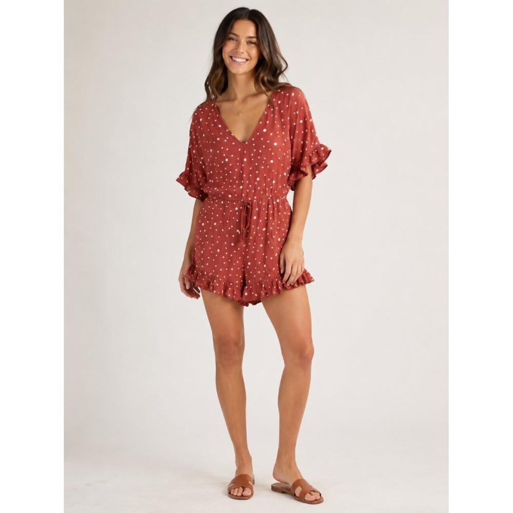 Allie Rose Polka‎ Dot Ruffle Hem Romper With Tie Back & Short Sleeves - Size S
